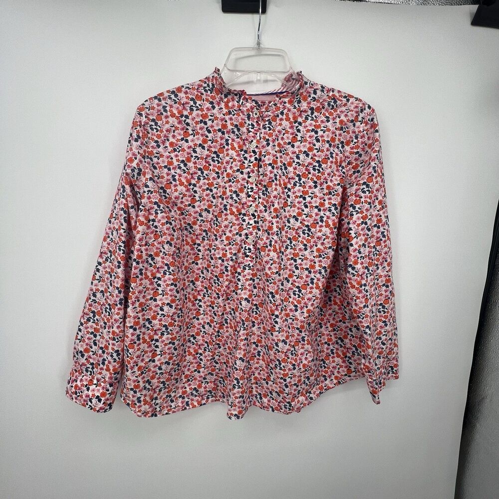 Talbots Popover Top Women Sz 2X Petite Roll Tab Sleeves Floral Ruffle Collar